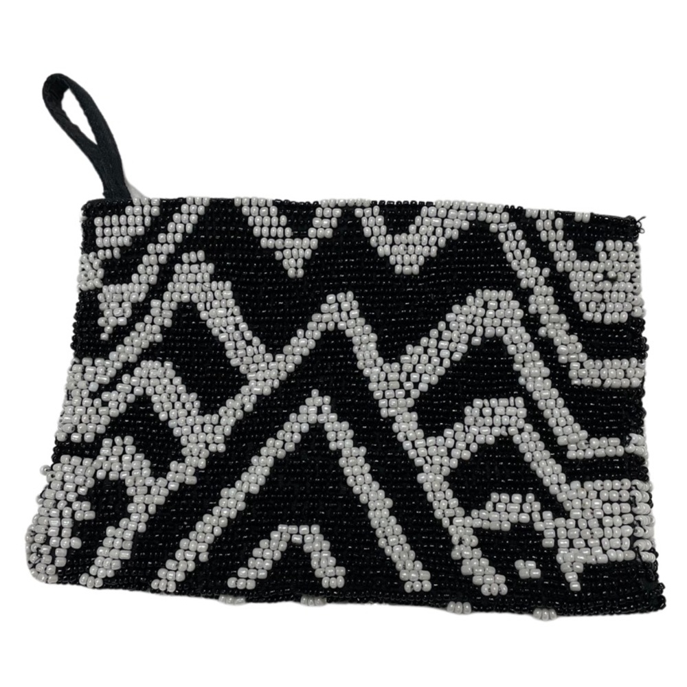 Beaded black and white vintage Chico's clutch